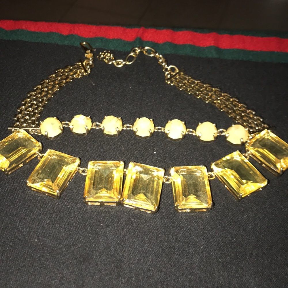 statement necklace good with yellow stones.